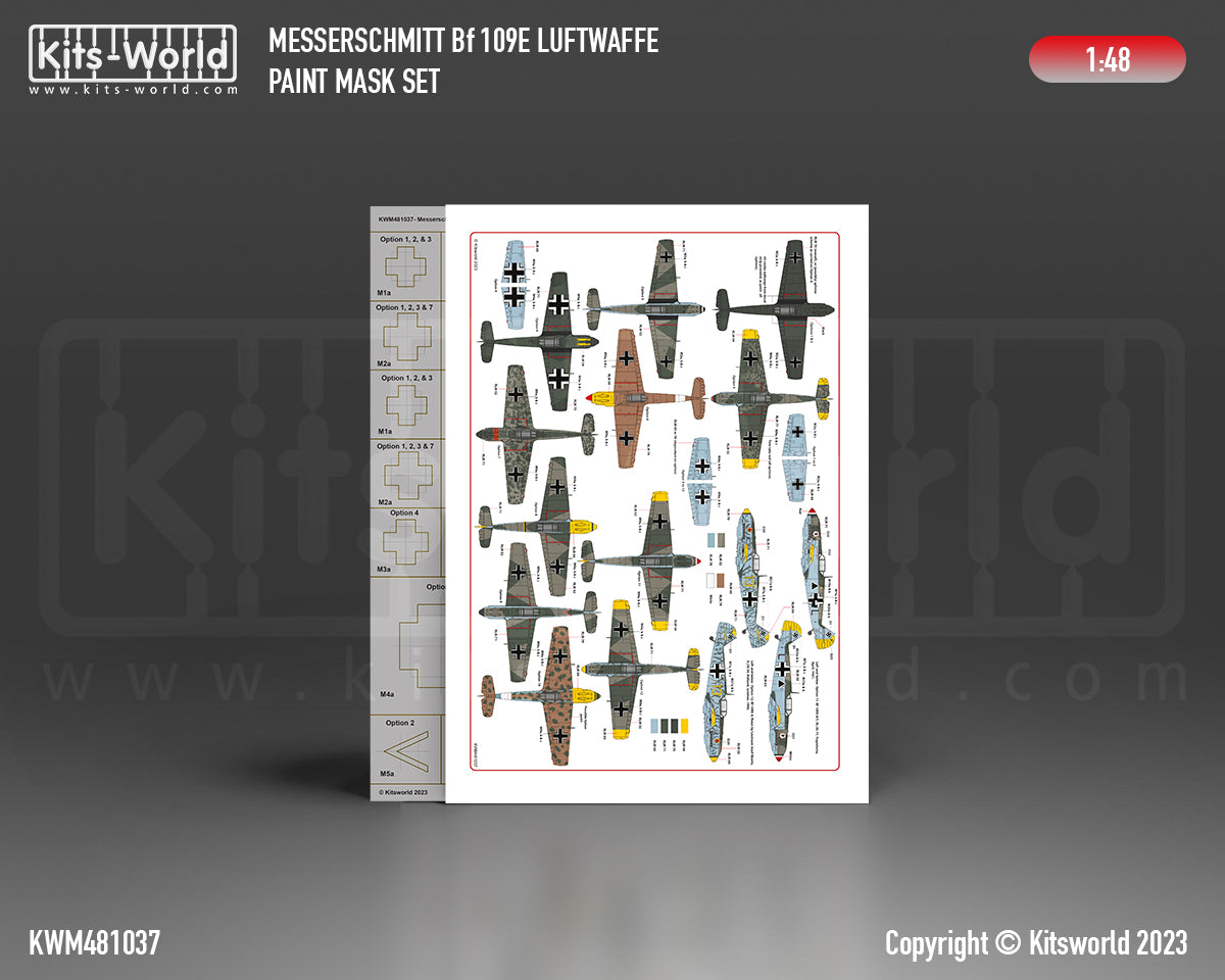 Kits-World M481037 1:48 Messerschmitt Bf-109 Luftwaffe Paint Mask & Decal Set Part 1