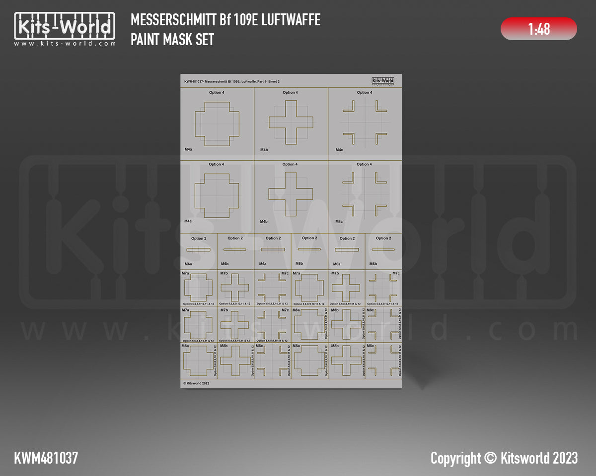 Kits-World M481037 1:48 Messerschmitt Bf-109 Luftwaffe Paint Mask & Decal Set Part 1