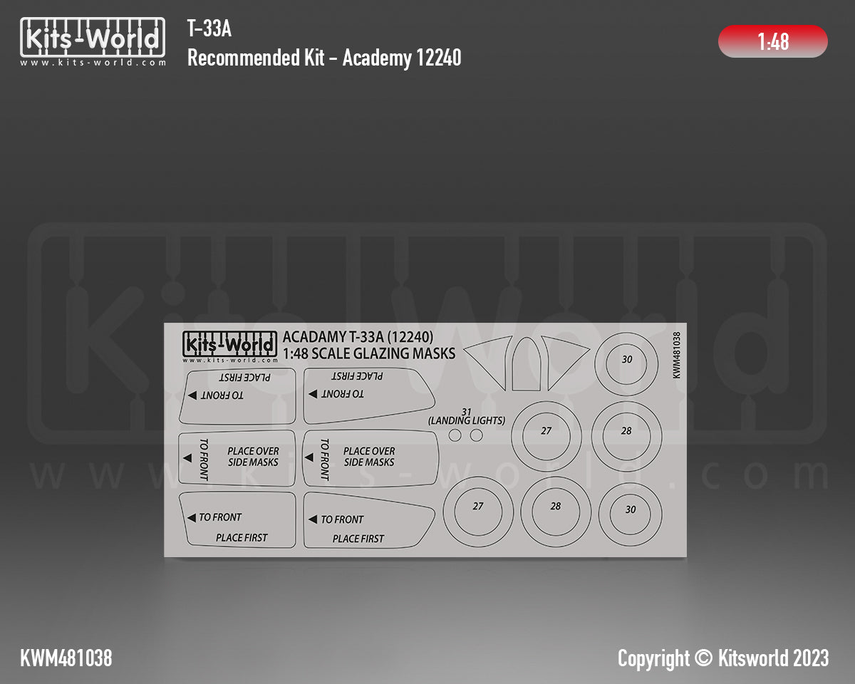 Kits-World M481038 1:48 Lockheed T-33A Shooting Star Canopy & Wheels Paint Mask
