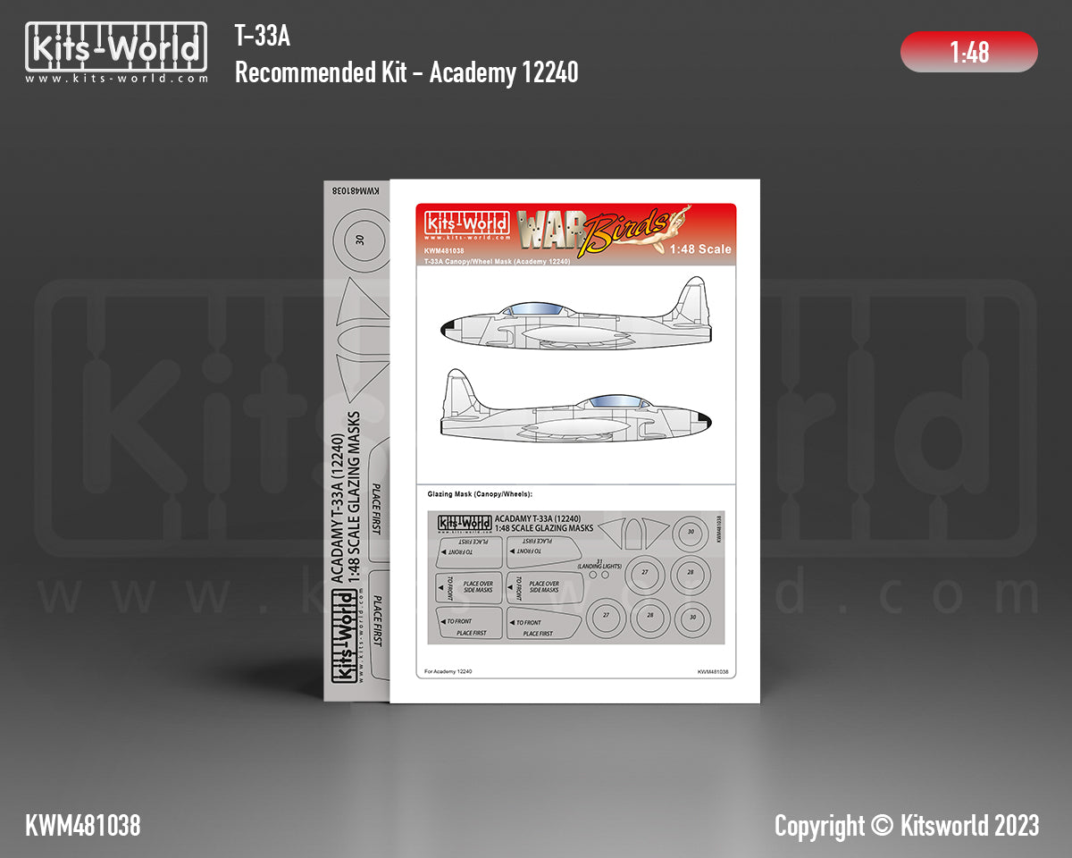 Kits-World M481038 1:48 Lockheed T-33A Shooting Star Canopy & Wheels Paint Mask