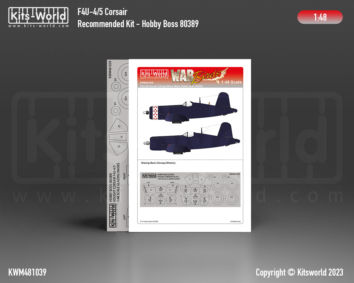 Kits-World M481039 1:48 Vought F4U-4/5 Corsair Canopy & Wheels Paint Mask