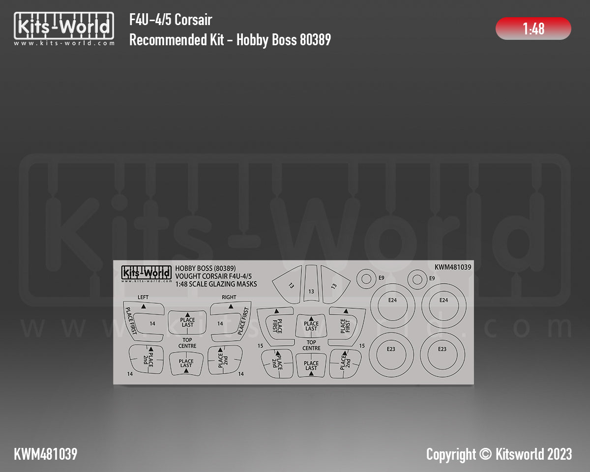 Kits-World M481039 1:48 Vought F4U-4/5 Corsair Canopy & Wheels Paint Mask