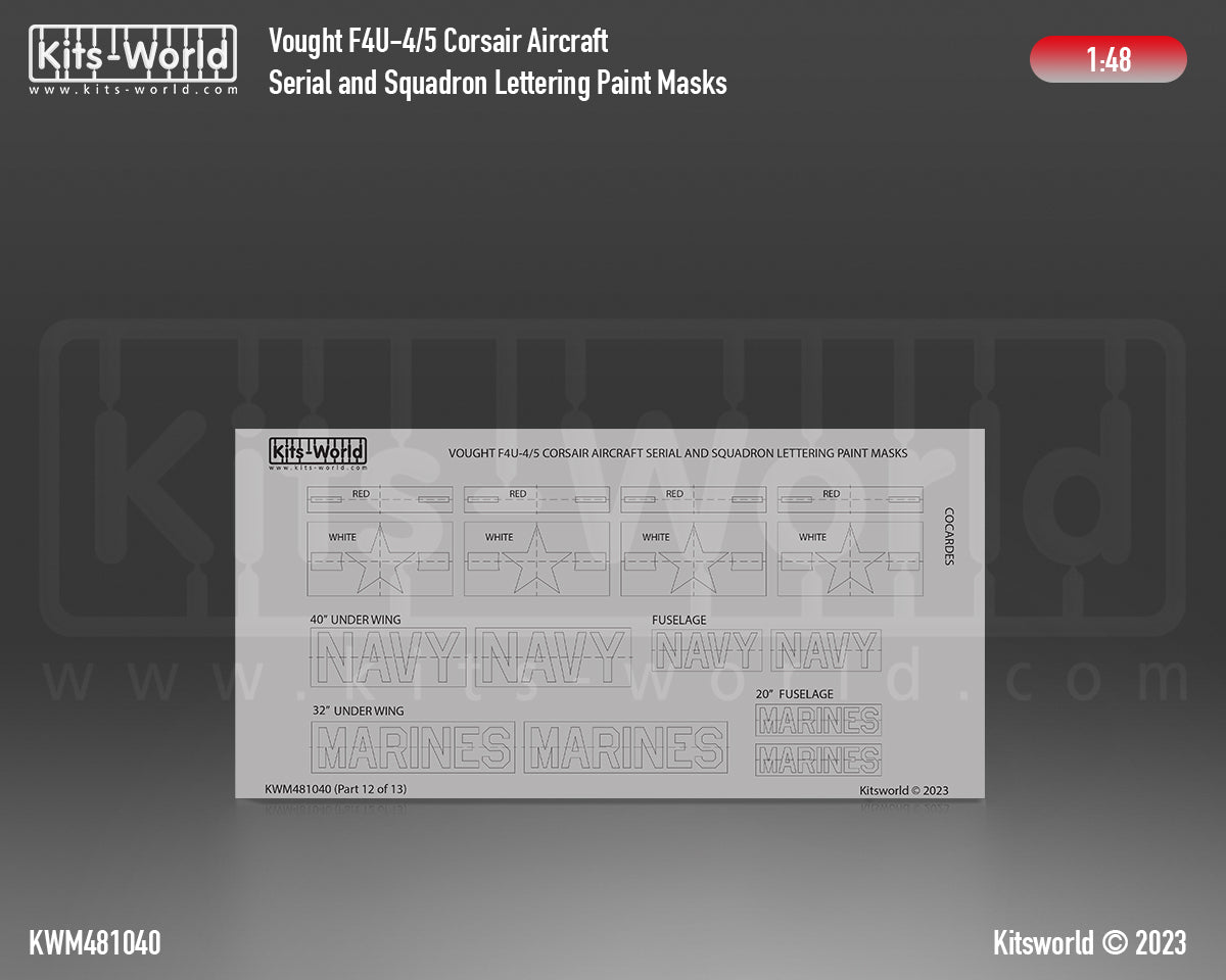 Kits-World M481040 1:48 Vought F4U-4/5 Corsair Serial and Squadron Lettering Paint Mask