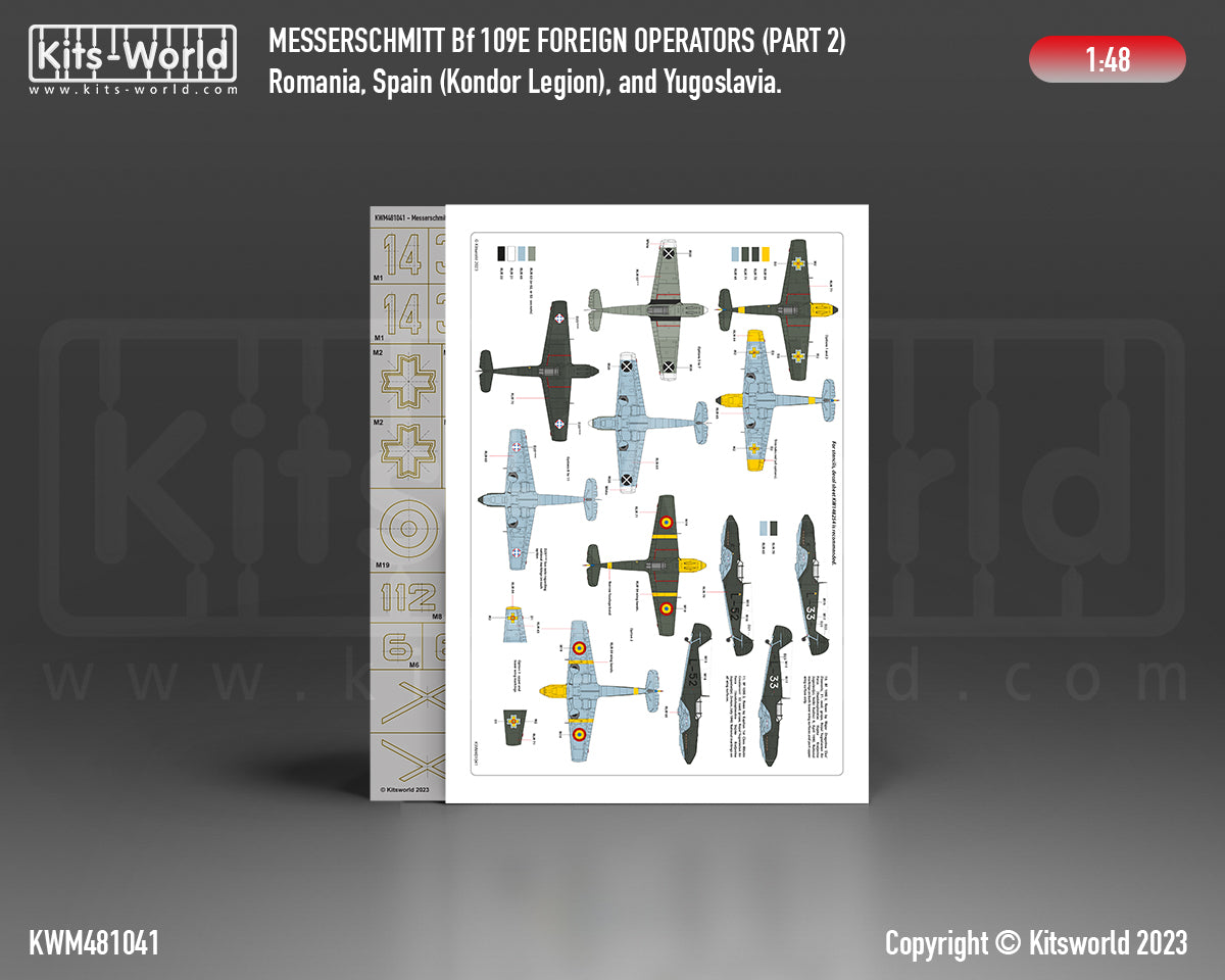 Kits-World M481041 1:48 Messerschmitt Bf-109E Foreign Operators Paint Mask & Decal Set Part 2