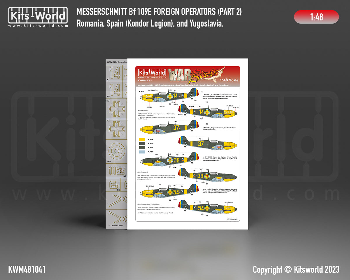 Kits-World M481041 1:48 Messerschmitt Bf-109E Foreign Operators Paint Mask & Decal Set Part 2