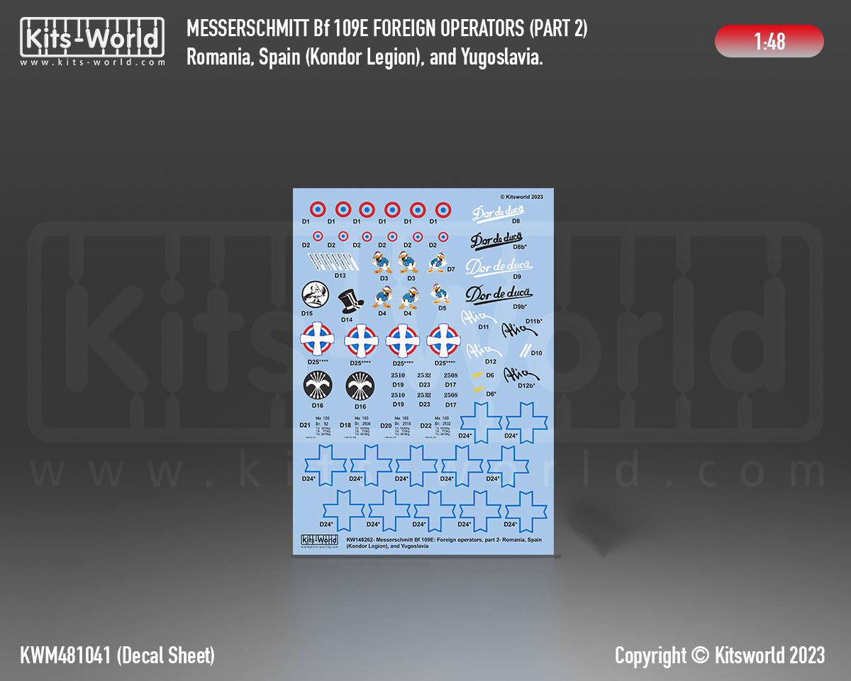 Kits-World M481041 1:48 Messerschmitt Bf-109E Foreign Operators Paint Mask & Decal Set Part 2