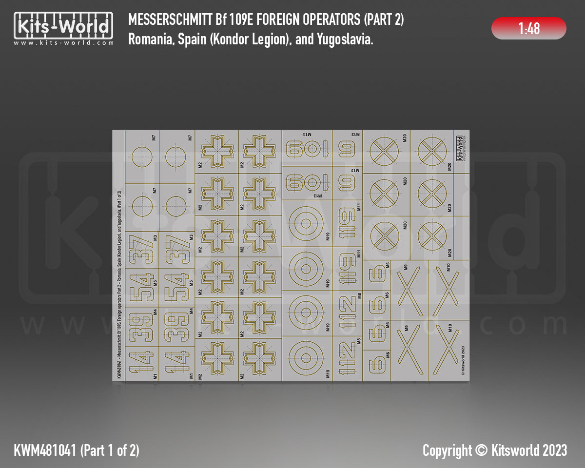 Kits-World M481041 1:48 Messerschmitt Bf-109E Foreign Operators Paint Mask & Decal Set Part 2