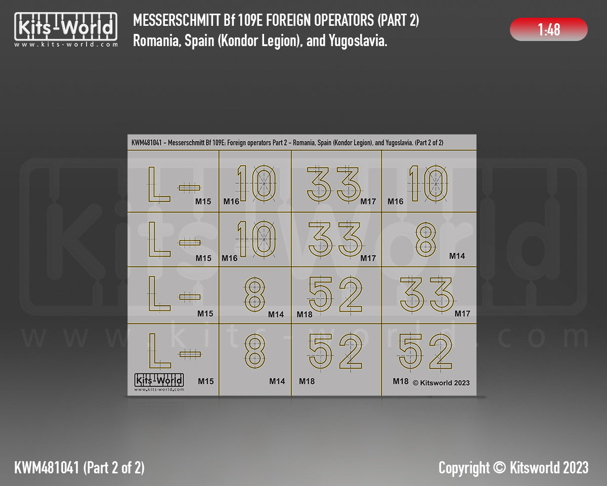 Kits-World M481041 1:48 Messerschmitt Bf-109E Foreign Operators Paint Mask & Decal Set Part 2