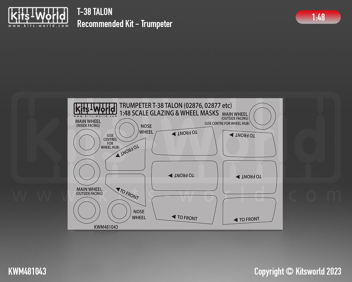 Kits-World M481043 1:48 Northrop T-38 Talon Canopy & Wheels Paint Mask (Outside Only)