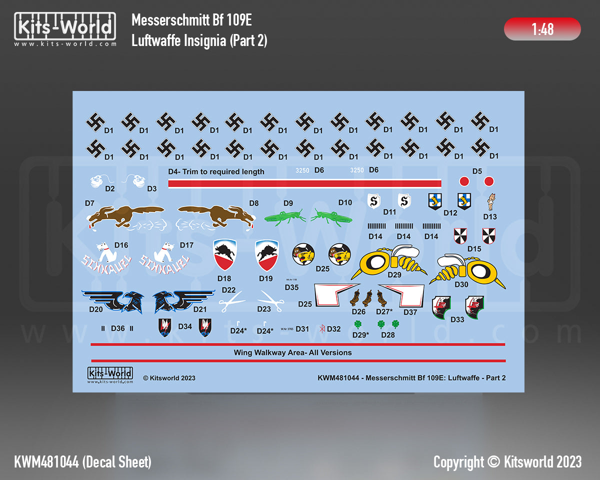 Kits-World M481044 1:48 Messerschmitt Bf-109 Luftwaffe Paint Mask & Decal Set Part 2