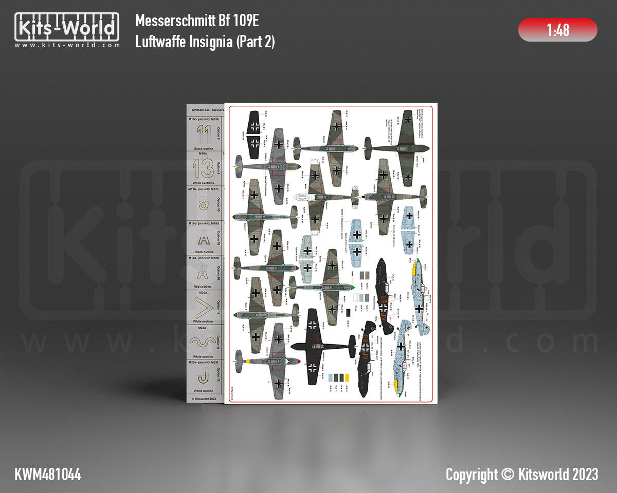 Kits-World M481044 1:48 Messerschmitt Bf-109 Luftwaffe Paint Mask & Decal Set Part 2