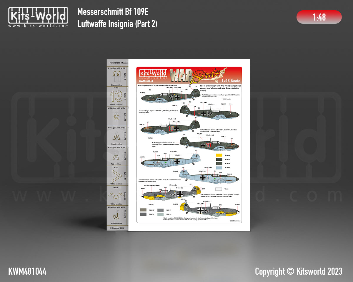 Kits-World M481044 1:48 Messerschmitt Bf-109 Luftwaffe Paint Mask & Decal Set Part 2