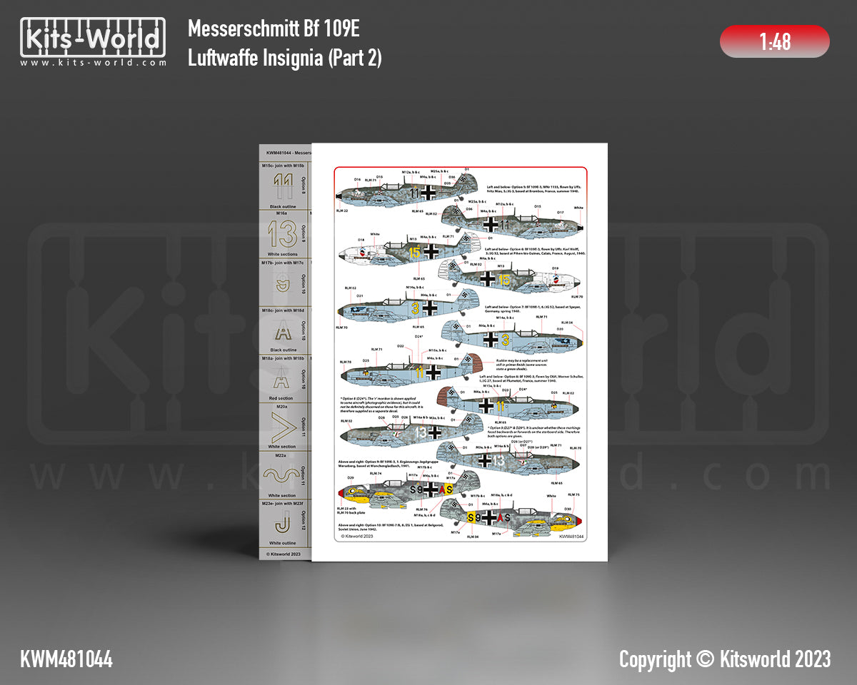 Kits-World M481044 1:48 Messerschmitt Bf-109 Luftwaffe Paint Mask & Decal Set Part 2