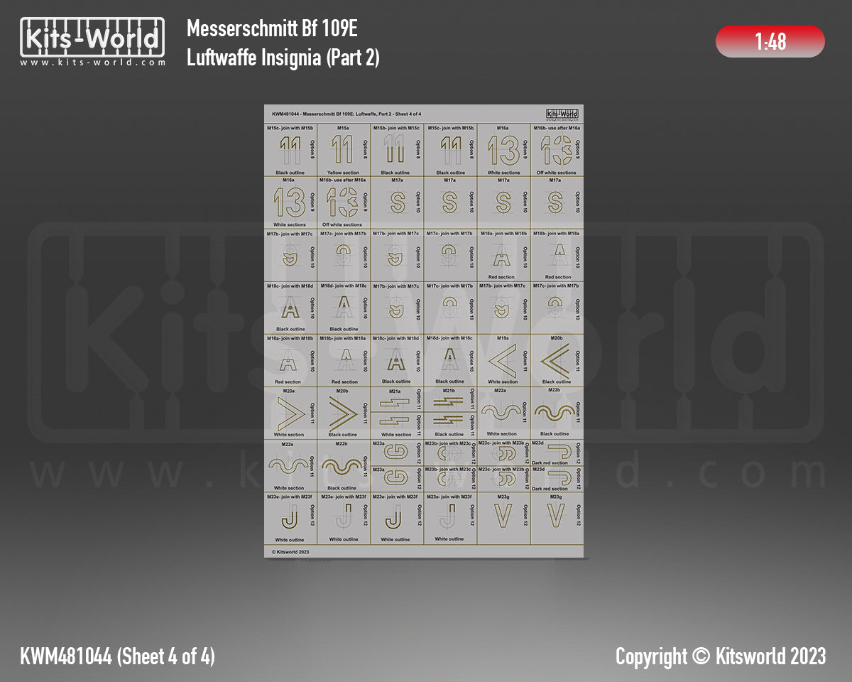 Kits-World M481044 1:48 Messerschmitt Bf-109 Luftwaffe Paint Mask & Decal Set Part 2