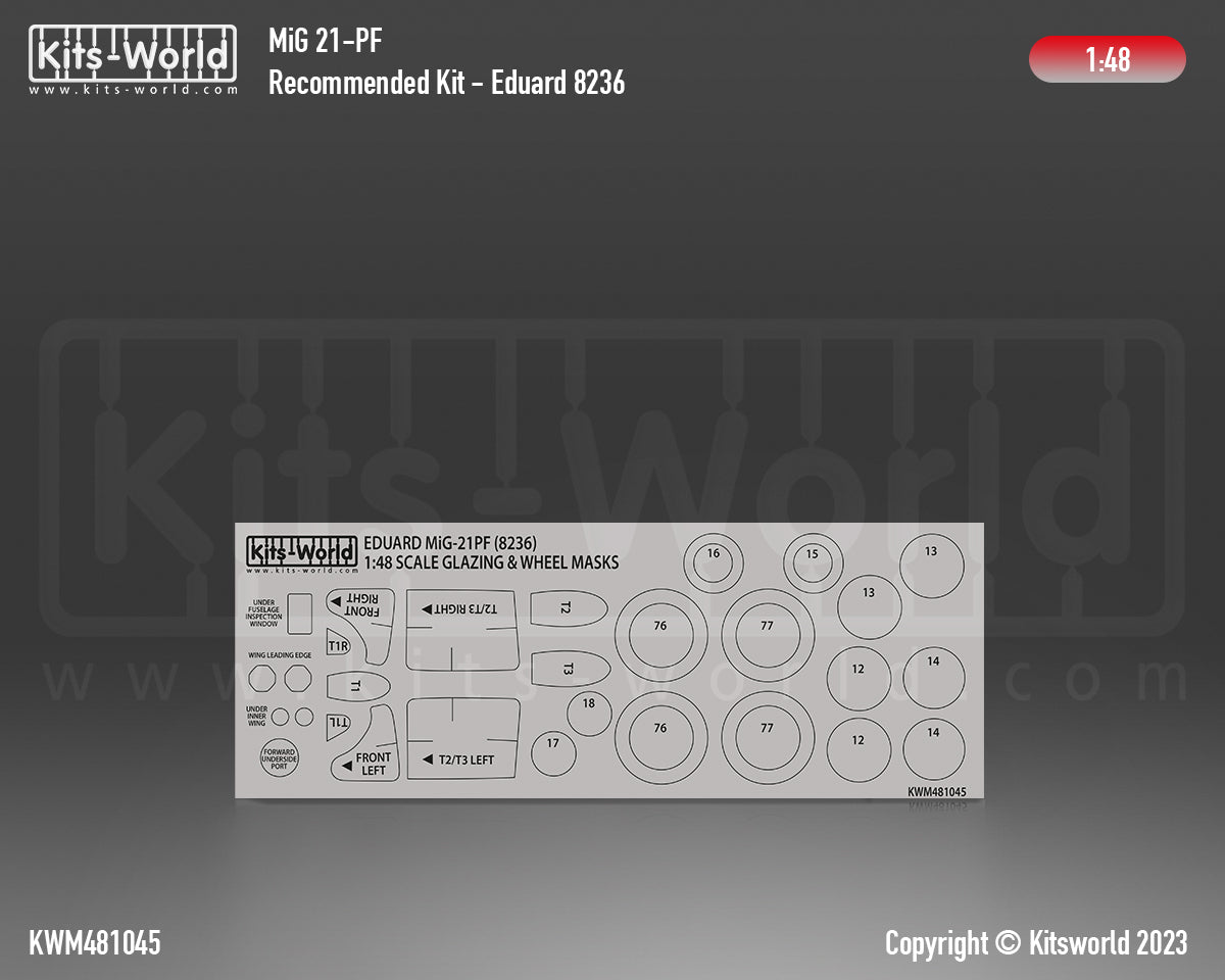 Kits-World M481045 1:48 Mikoyan MiG-21PF Canopy & Wheels Paint Mask