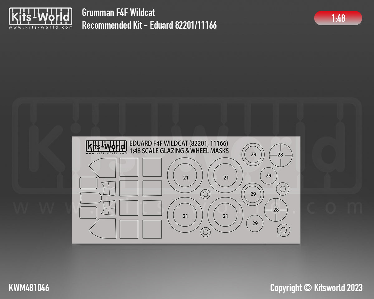 Kits-World M481046 1:48 Grumman F4F-3/4 Wildcat Canopy & Wheels Paint Mask