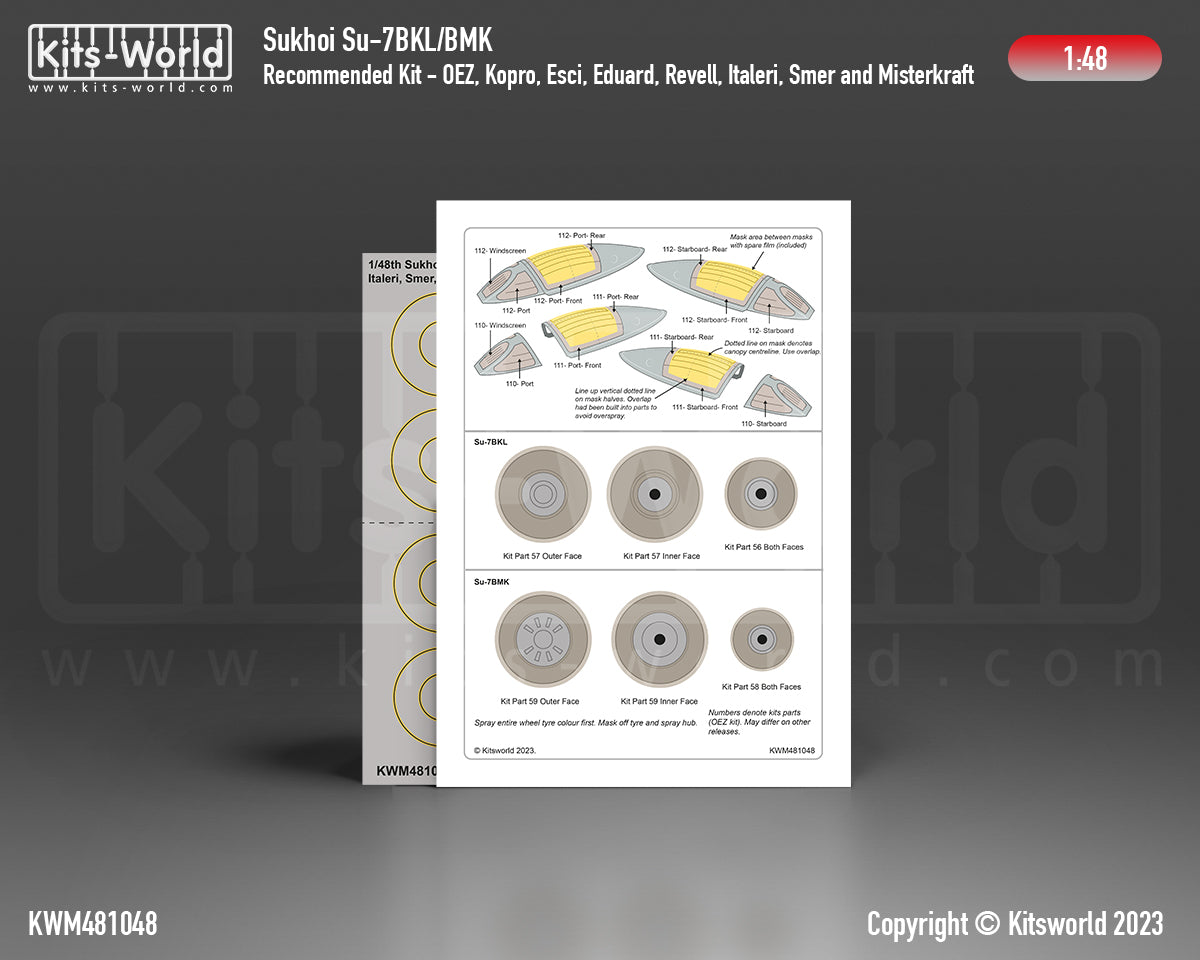 Kits-World KWM481048 1:48 Sukhoi Su-7 wheels and canopy frame paint masks