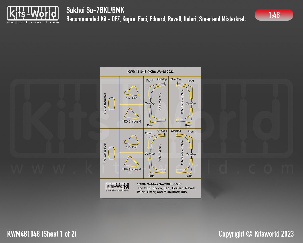 Kits-World KWM481048 1:48 Sukhoi Su-7 wheels and canopy frame paint masks