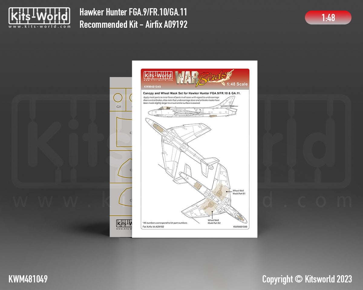 Kits-World KWM481049 1:48 Hawker Hunter FGA.9/FR.10/GA.11 wheels and canopy frame paint masks