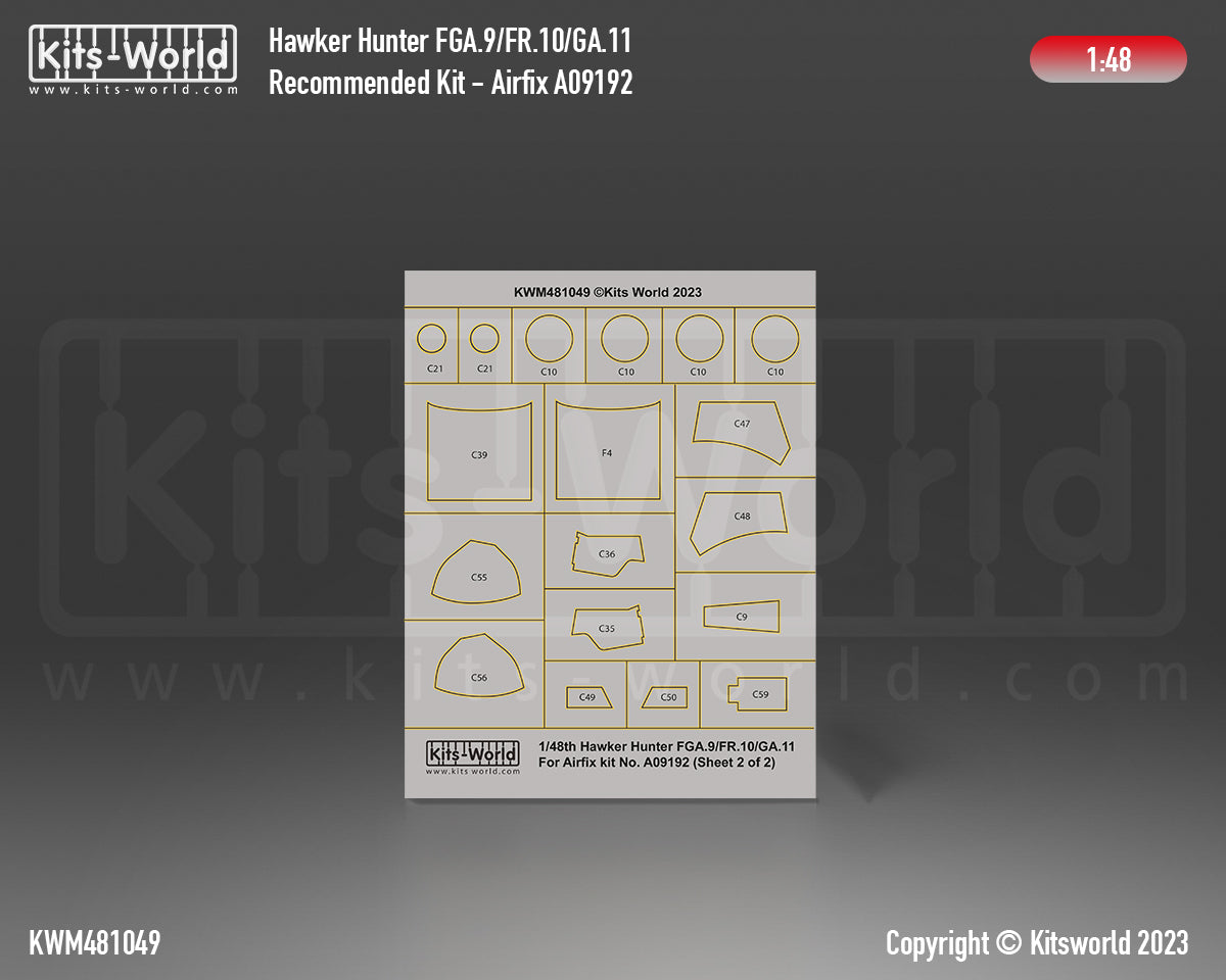 Kits-World KWM481049 1:48 Hawker Hunter FGA.9/FR.10/GA.11 wheels and canopy frame paint masks