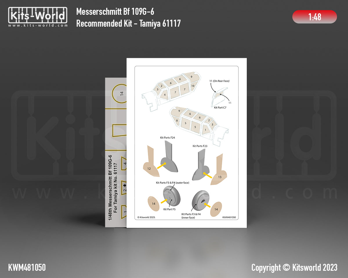 Kits-World KWM481050 1:48 Messerschmitt Bf-109G-6 wheels and canopy frame paint masks