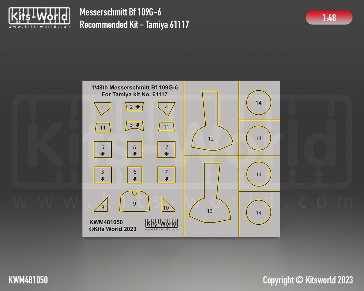 Kits-World KWM481050 1:48 Messerschmitt Bf-109G-6 wheels and canopy frame paint masks