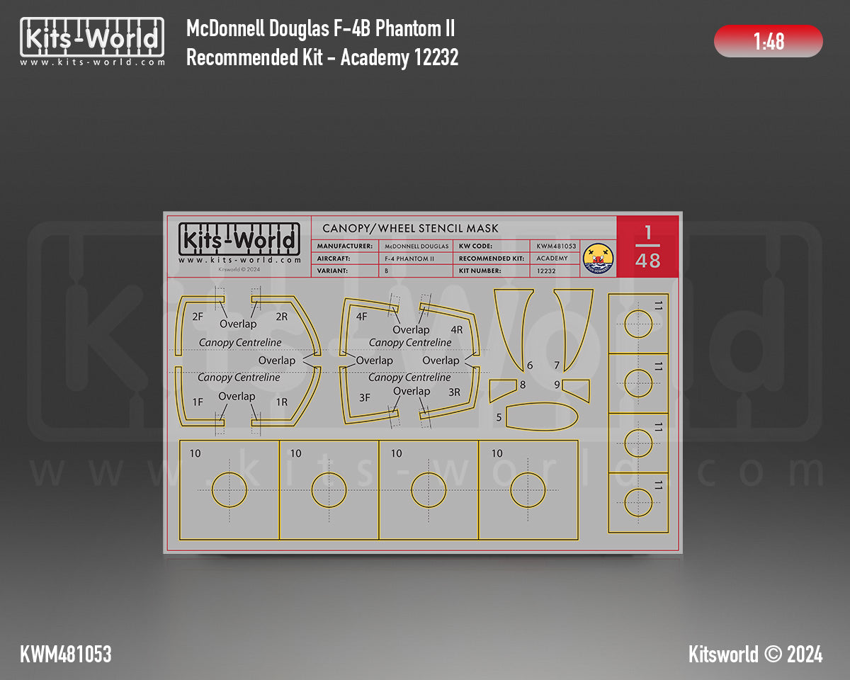 Kits-World KWM481053 1:48 F-4B Phantom II wheels and canopy frame paint mask