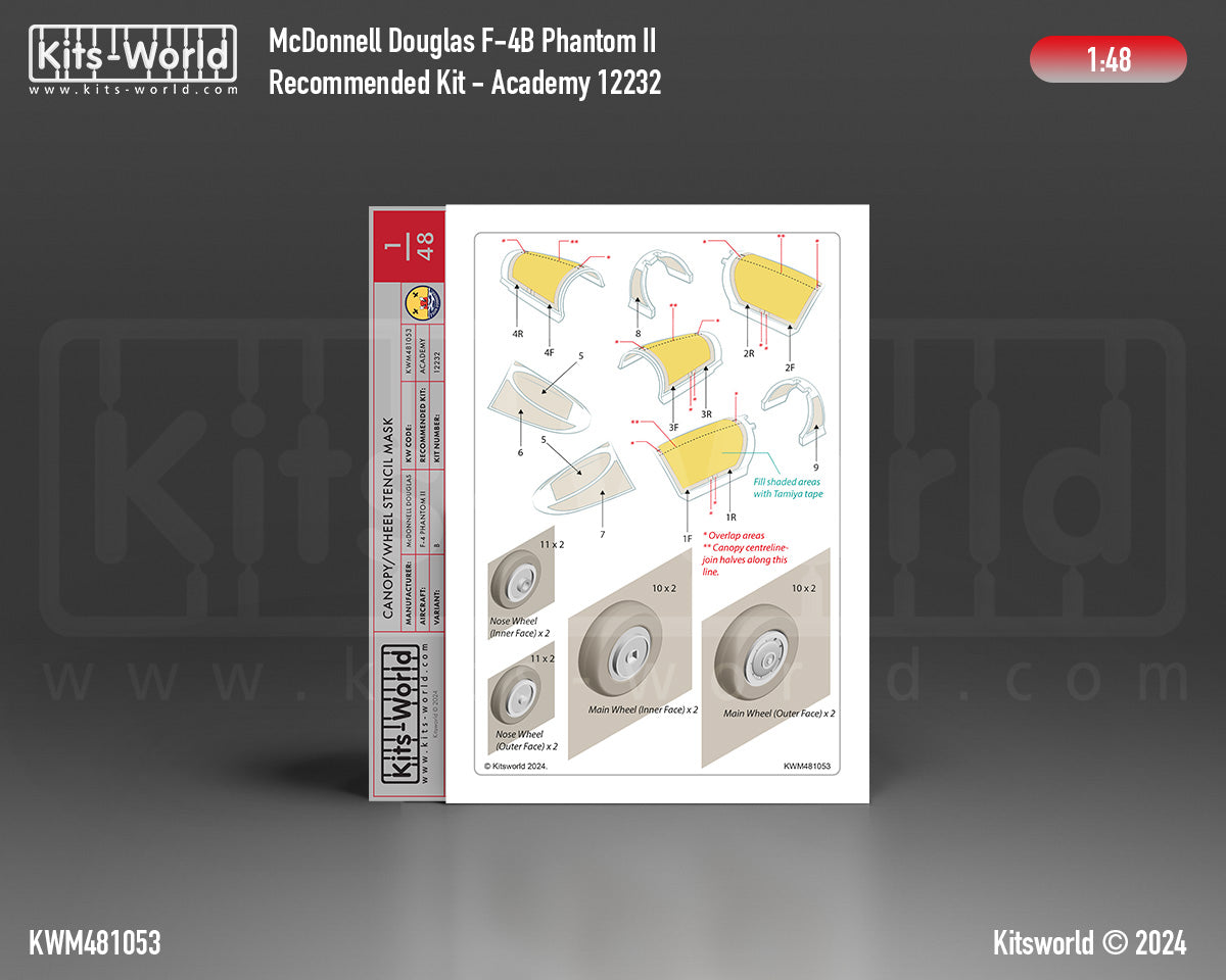 Kits-World KWM481053 1:48 F-4B Phantom II wheels and canopy frame paint mask