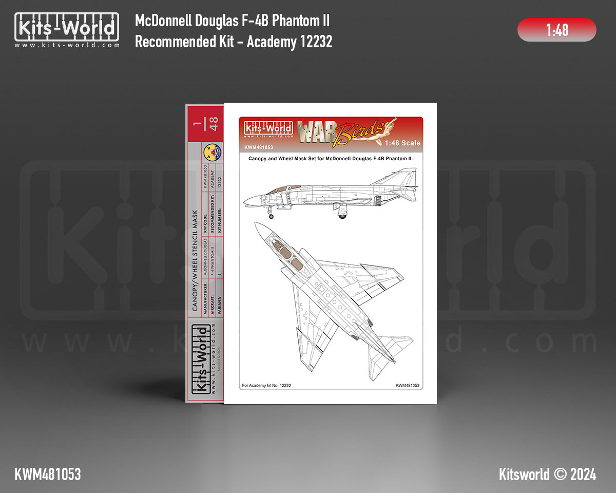 Kits-World KWM481053 1:48 F-4B Phantom II wheels and canopy frame paint mask