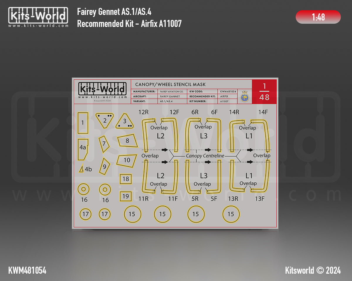 Kits-World KWM481054 1:48 Fairey Gannet AS.1/AS.4 wheels and canopy frame paint mask