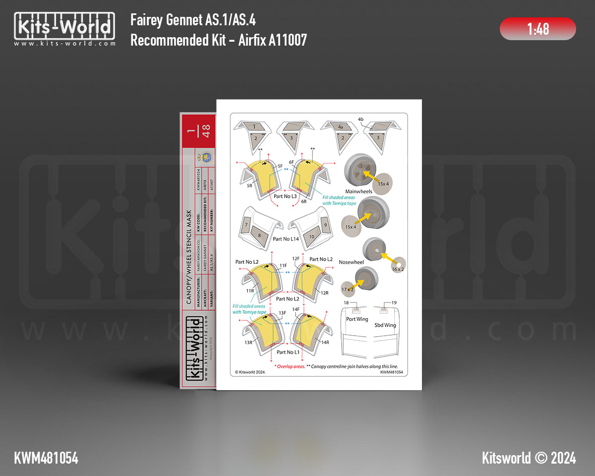 Kits-World KWM481054 1:48 Fairey Gannet AS.1/AS.4 wheels and canopy frame paint mask