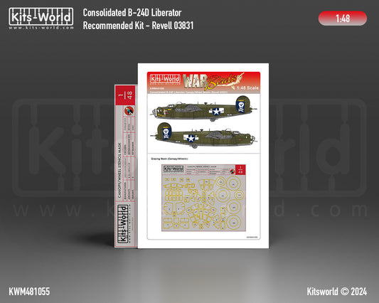 Kits-World KWM481055 1:48 Consolidated B-24D Liberator wheels and canopy frame paint mask