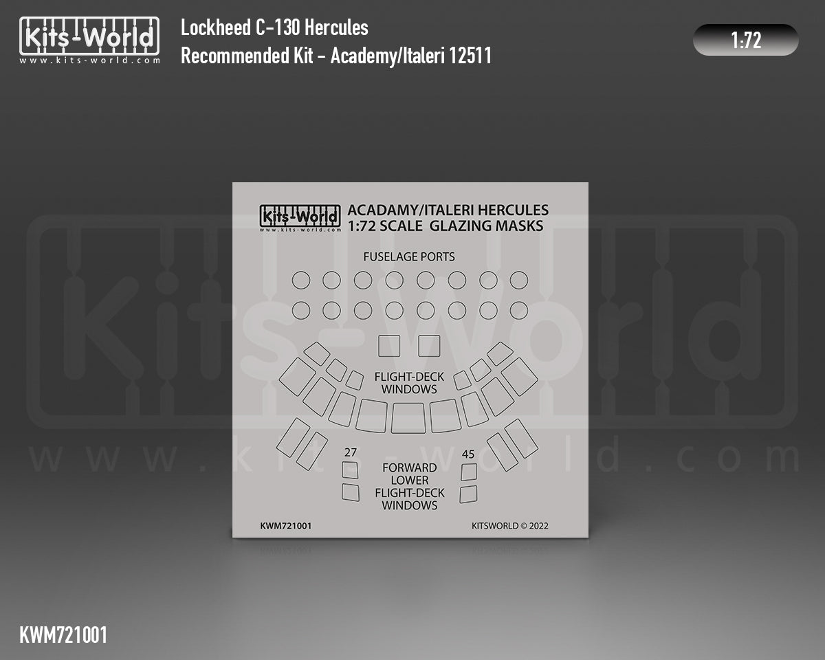 Kits-World M721001 1:72 Lockheed C-130H/E Hercules ROKAF & USAF Canopy & Wheels Paint Mask (Outside Only)