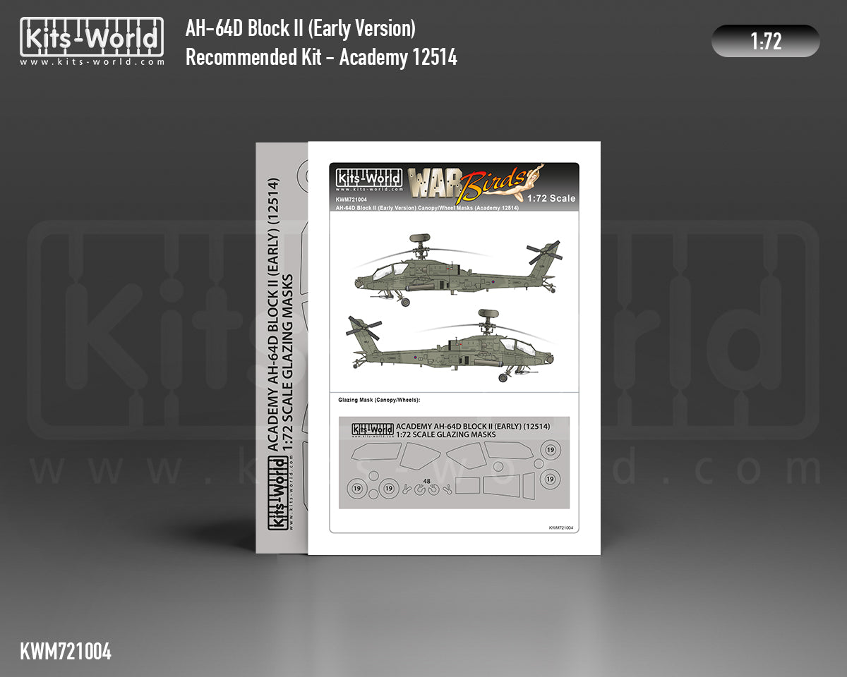 Kits-World M721004 1:72 Boeing/Hughes AH-64A Apache Canopy & Wheels Paint Mask (Outside Only)