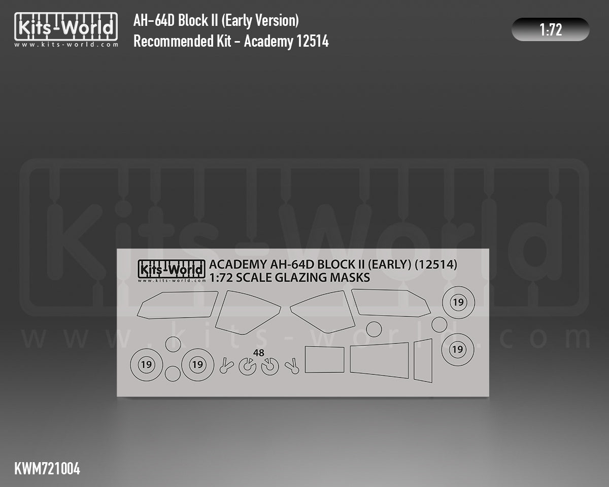 Kits-World M721004 1:72 Boeing/Hughes AH-64A Apache Canopy & Wheels Paint Mask (Outside Only)