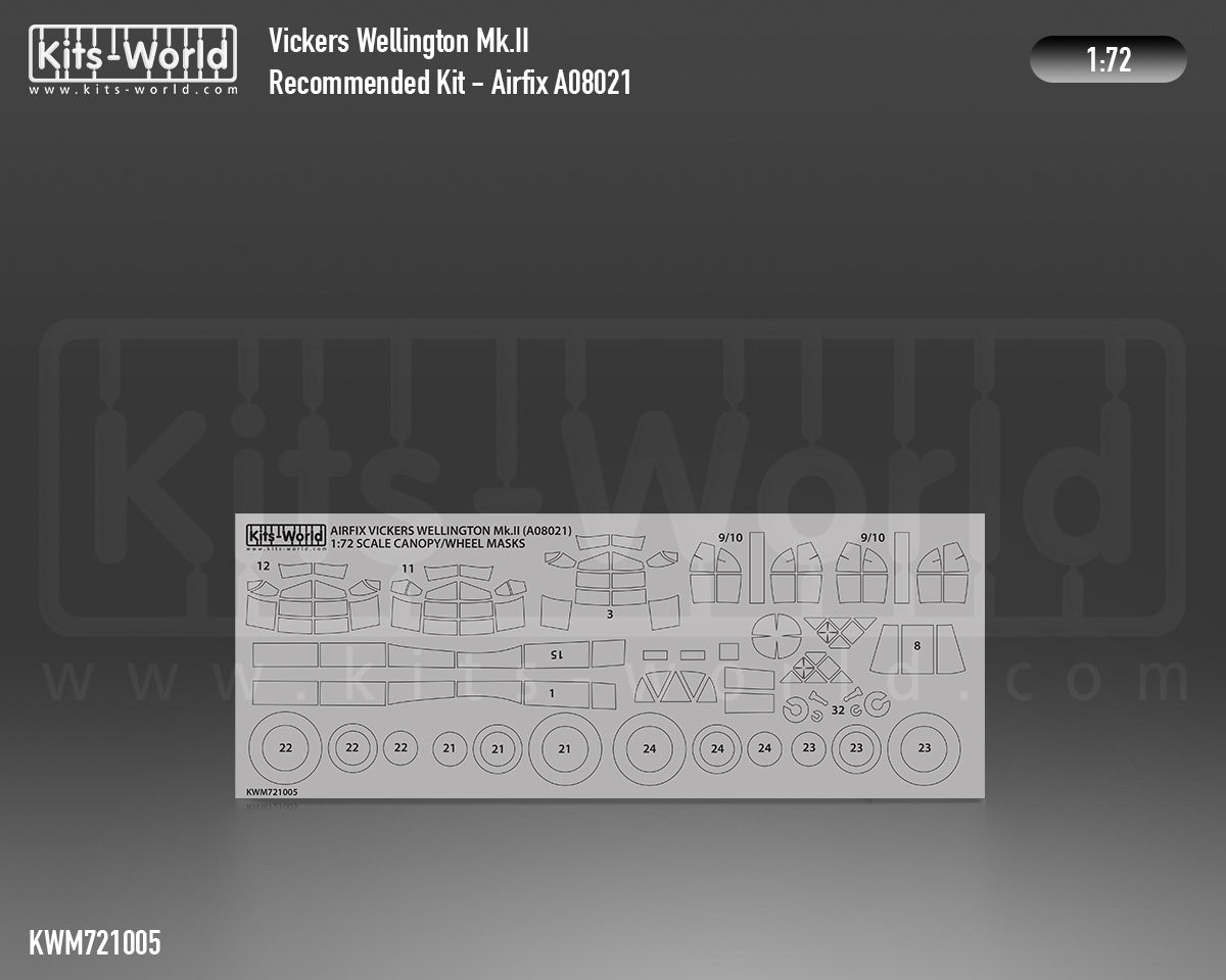 Kits-World M721005 1:72 Vickers Wellington Mk.II Canopy & Wheels Paint Mask (Outside Only)