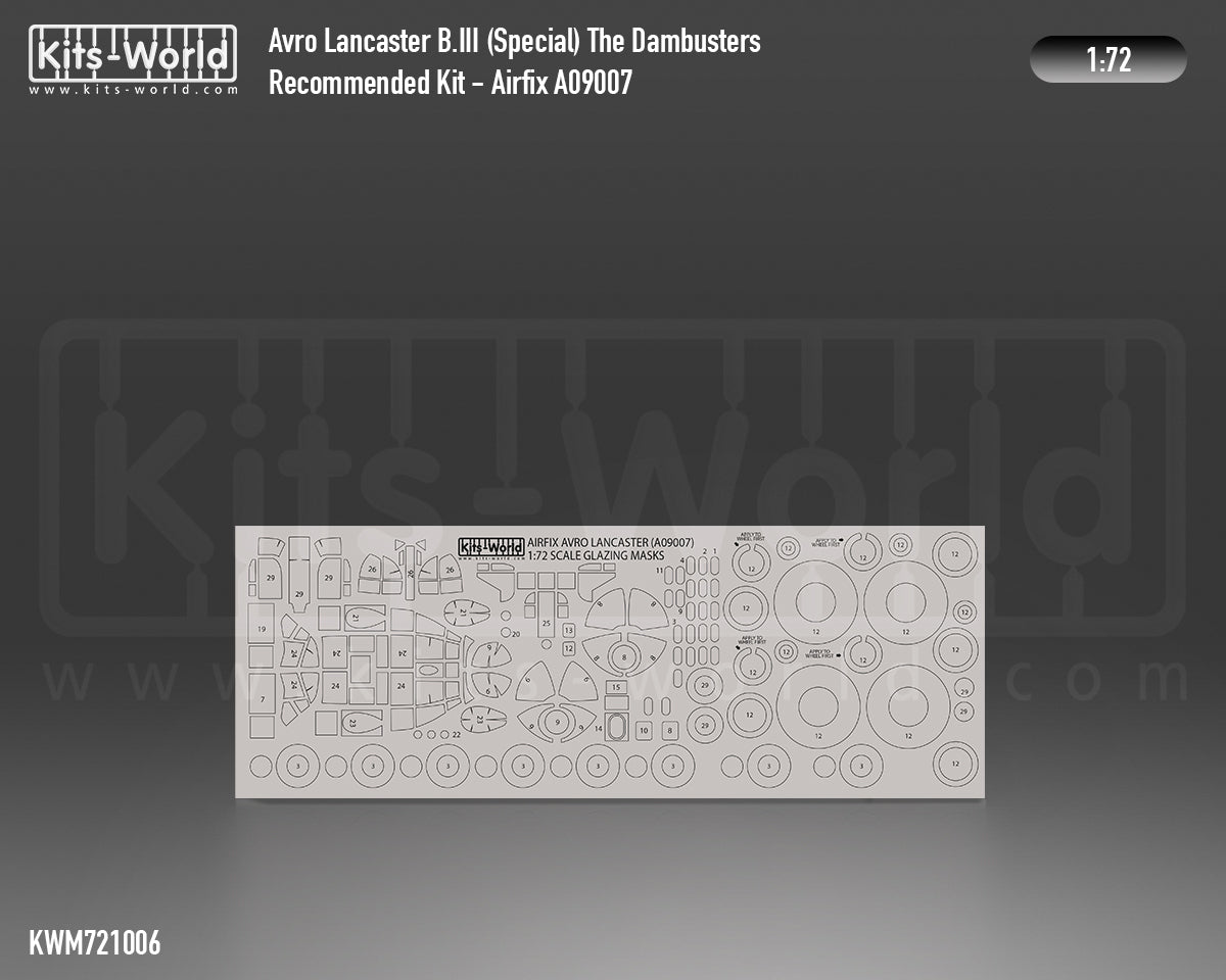 Kits-World M721006 1:72 Avro Lancaster B.I/III (Special) Dambusters Canopy & Wheels Paint Mask (Outside Only)