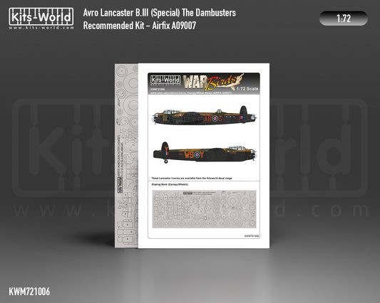 Kits-World M721006 1:72 Avro Lancaster B.I/III (Special) Dambusters Canopy & Wheels Paint Mask (Outside Only)