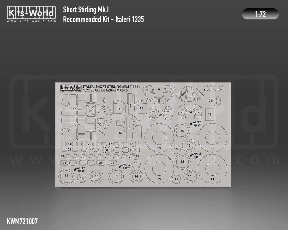 Kits-World M721007 1:72 Short Stirling Mk.I Canopy & Wheels Paint Mask (Outside Only)
