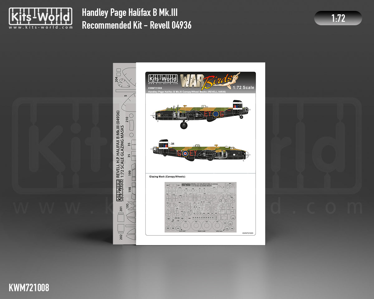 Kits-World M721008 1:72 Handley-Page Halifax B Mk.III Canopy & Wheels Paint Mask (Outside Only)