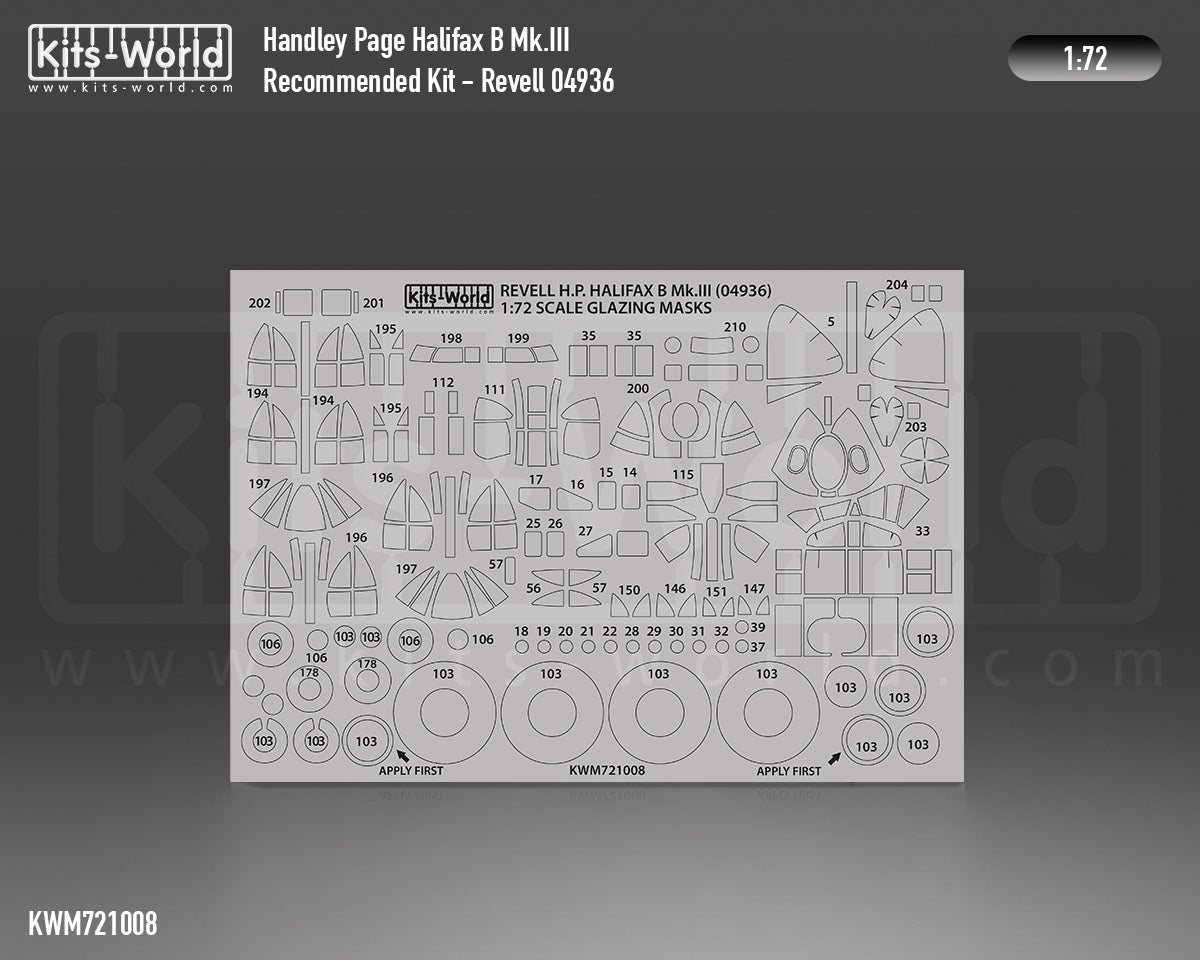 Kits-World M721008 1:72 Handley-Page Halifax B Mk.III Canopy & Wheels Paint Mask (Outside Only)