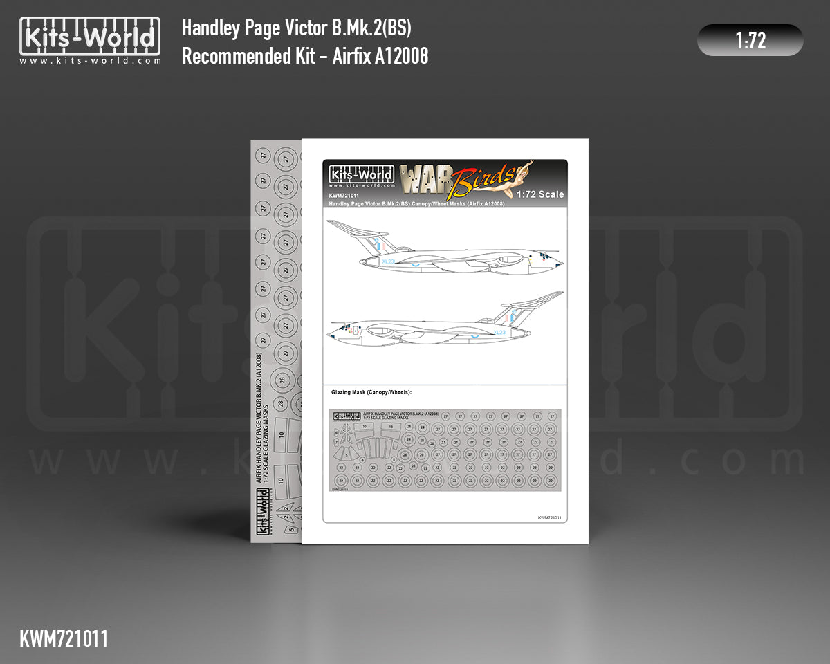 Kits-World M721011 1:72 Handley-Page Victor B.2 Canopy & Wheels Paint Mask (Outside Only)