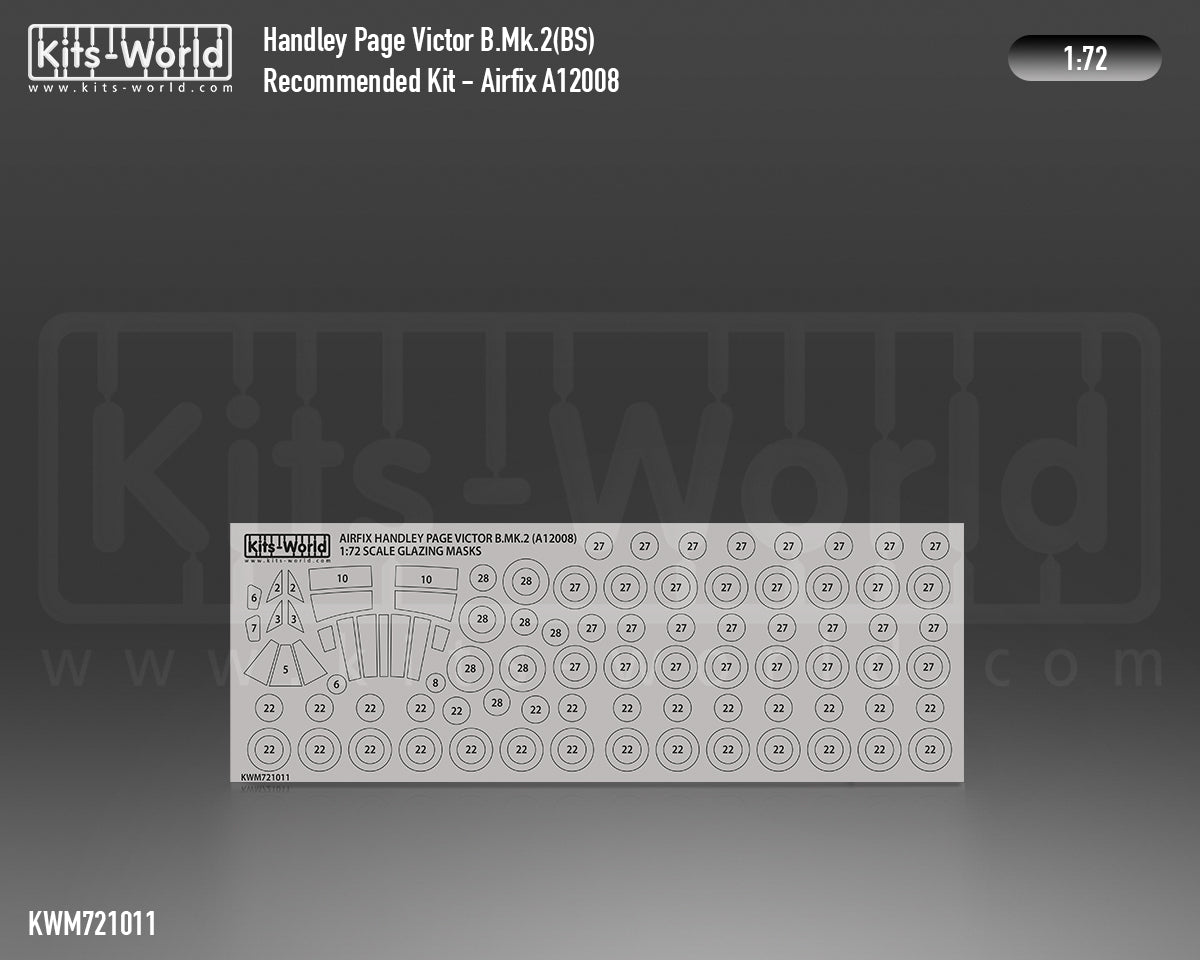 Kits-World M721011 1:72 Handley-Page Victor B.2 Canopy & Wheels Paint Mask (Outside Only)