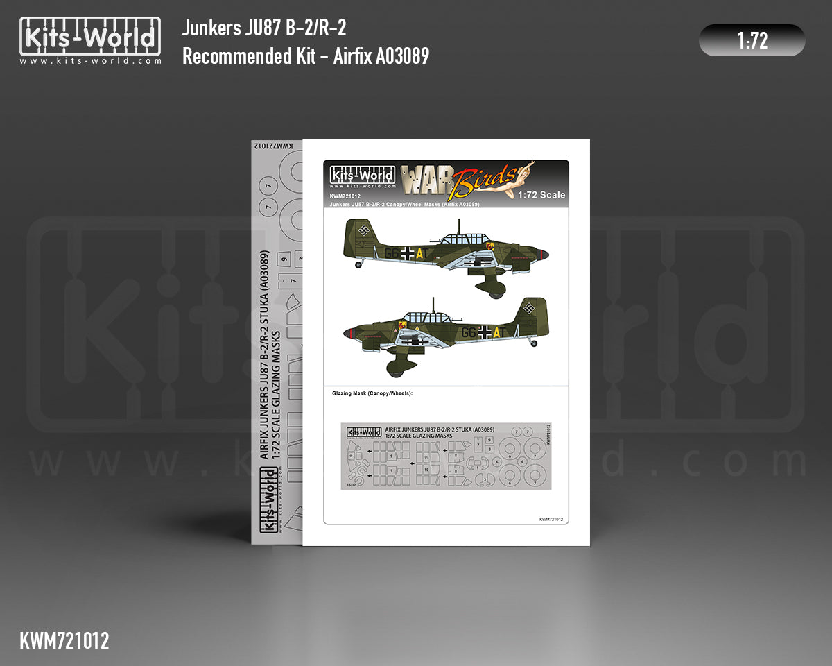 Kits-World M721012 1:72 Junkers Ju-87B-2/R-2 'Stuka' Canopy & Wheels Paint Mask (Outside Only)