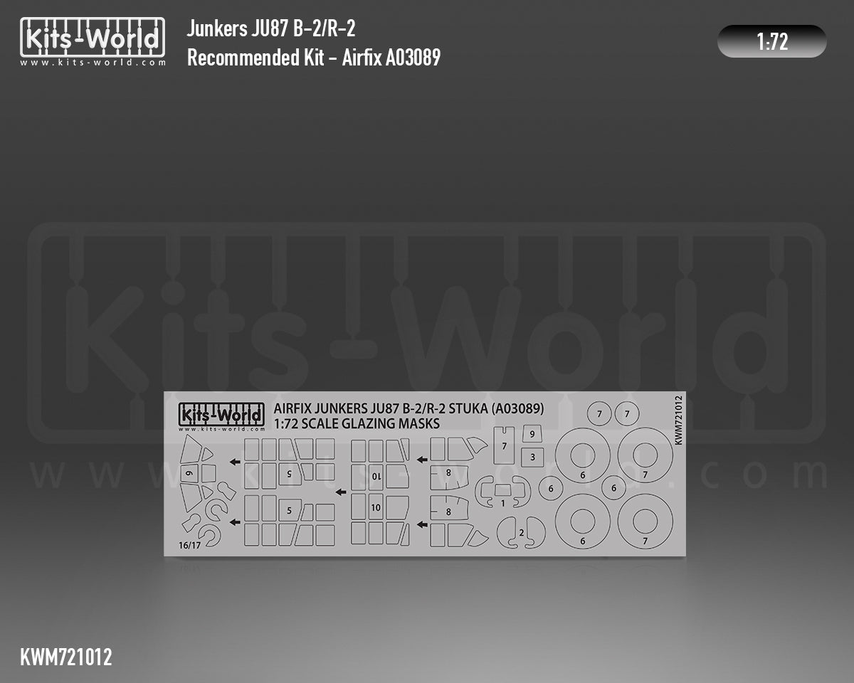 Kits-World M721012 1:72 Junkers Ju-87B-2/R-2 'Stuka' Canopy & Wheels Paint Mask (Outside Only)