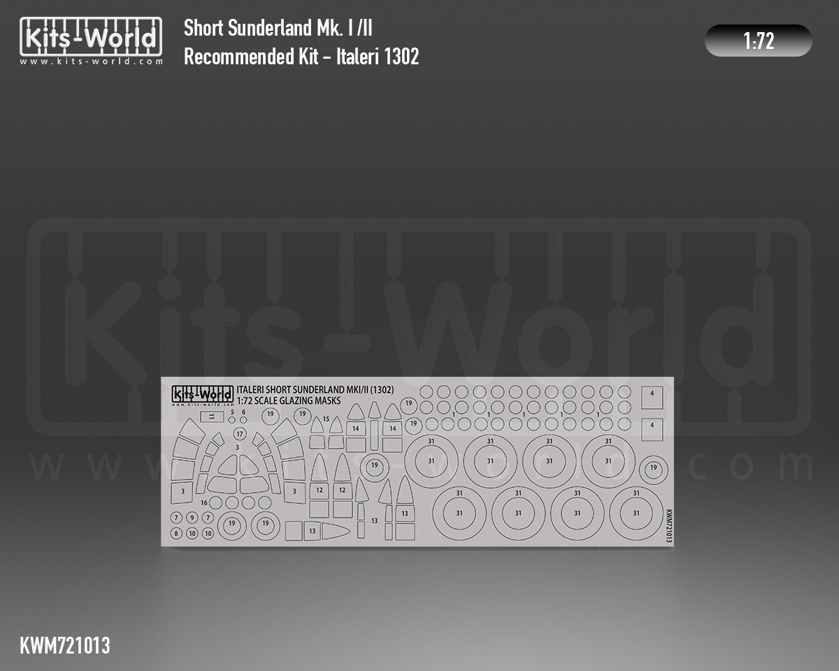 Kits-World M721013 1:72 Short Sunderland Mk.I/II Canopy & Wheels Paint Mask (Outside Only)