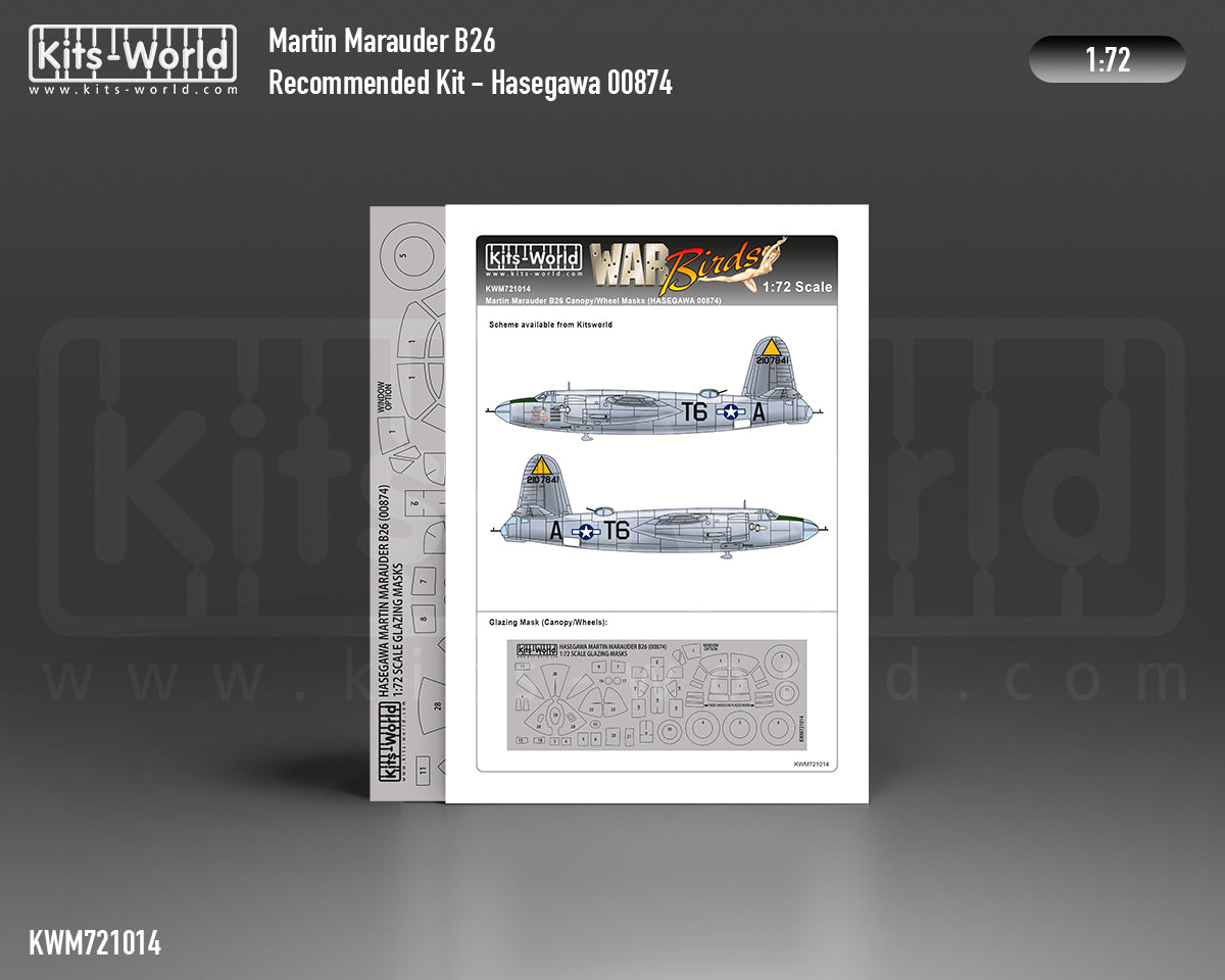 Kits-World M721014 1:72 Martin B-26B/C Marauder Canopy & Wheels Paint Mask (Outside Only)