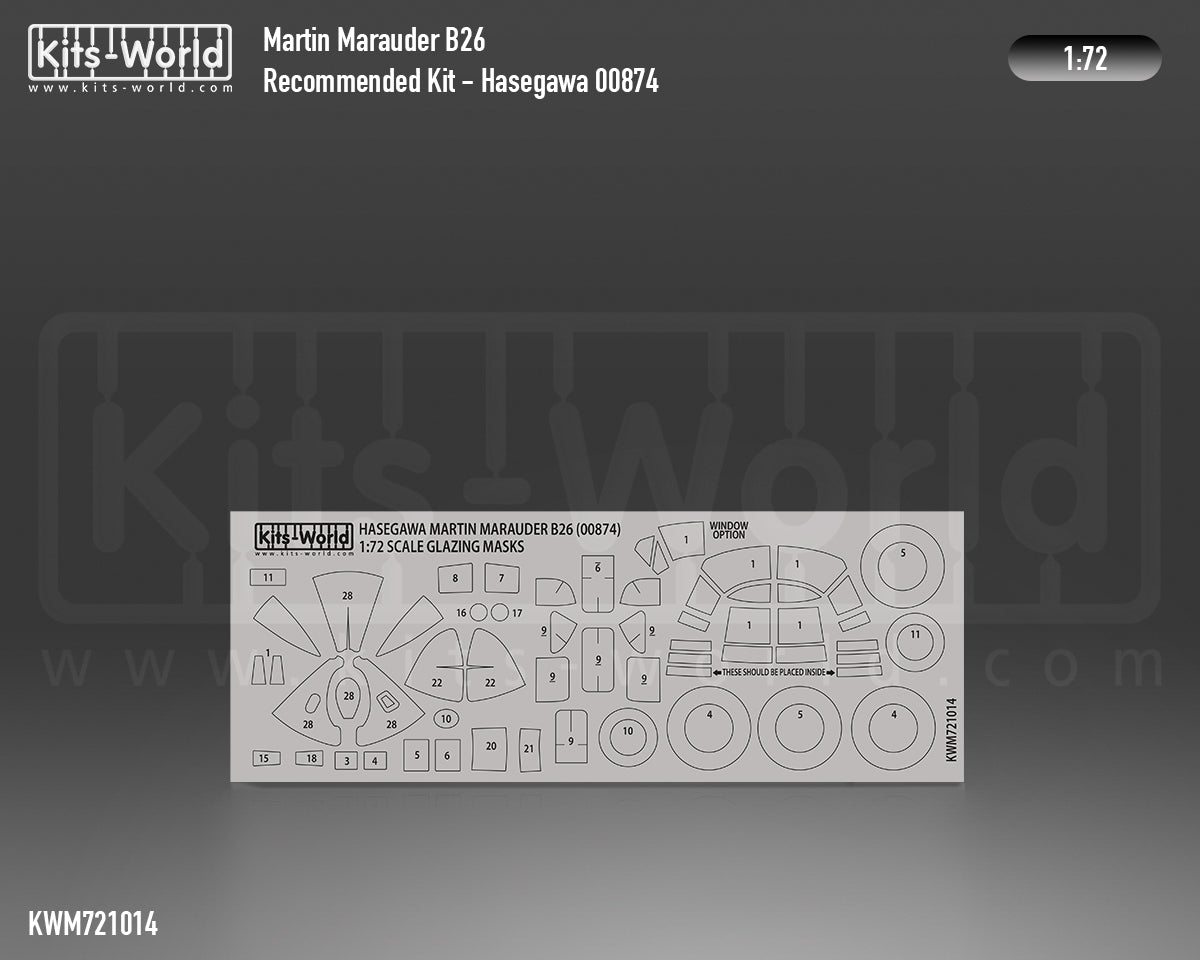 Kits-World M721014 1:72 Martin B-26B/C Marauder Canopy & Wheels Paint Mask (Outside Only)