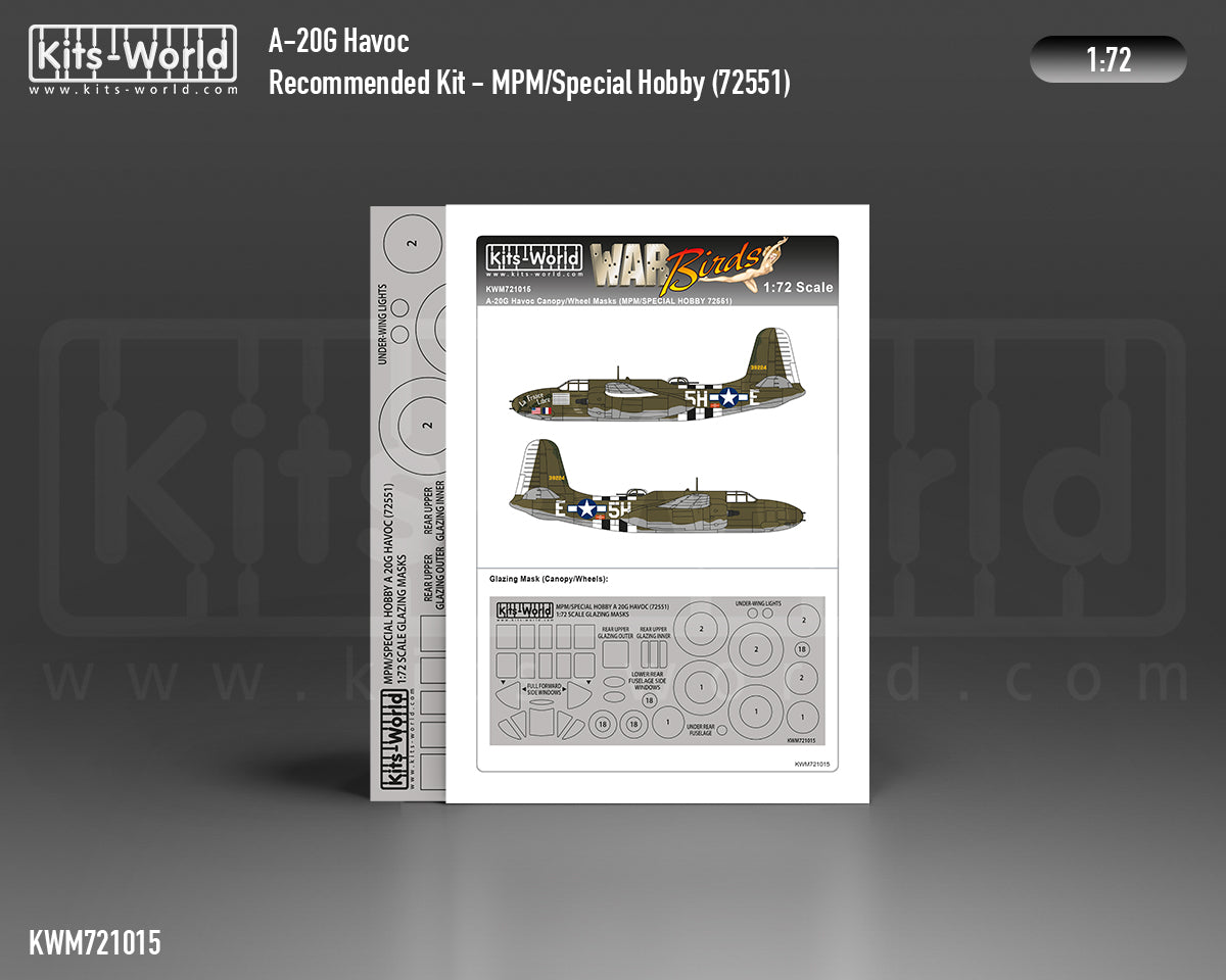 Kits-World M721015 1:72 Douglas A-20G Canopy & Wheels Paint Mask (Outside Only)