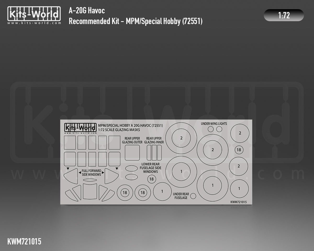 Kits-World M721015 1:72 Douglas A-20G Canopy & Wheels Paint Mask (Outside Only)